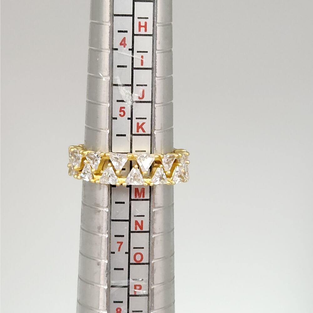 925 Sterling Silver Gold Tone Zirconia Eternity Band Ring Triangle Cut Size 6 - Picture 6 of 6